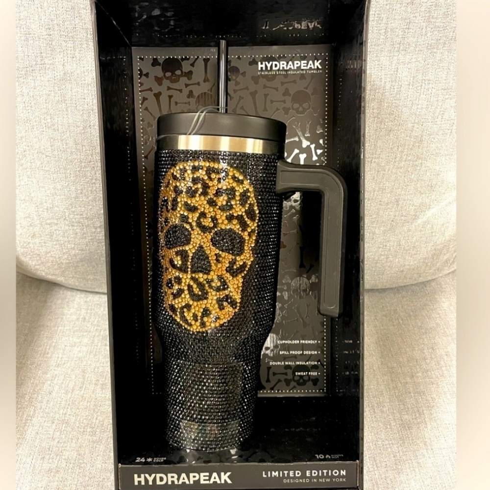 🖤▪️Hydrapeak▪️ LIMITED EDITION 40oz Voyager Cheetah Skull Bling Black Gold
